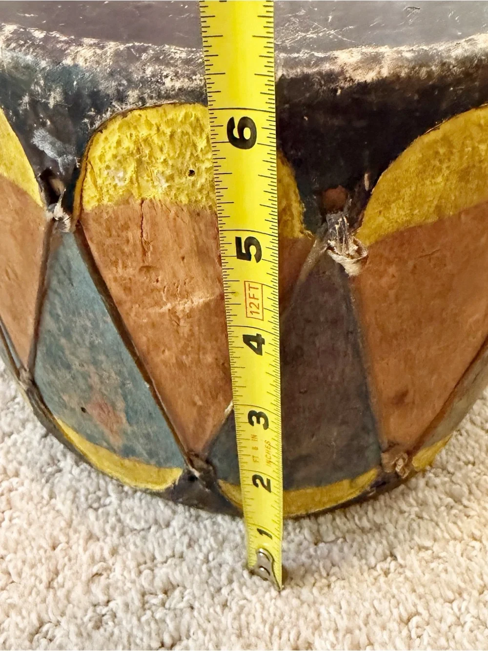 Vintage Cochiti Pueblo Native American Painted Rawhide Wood Hand Drum 7.5